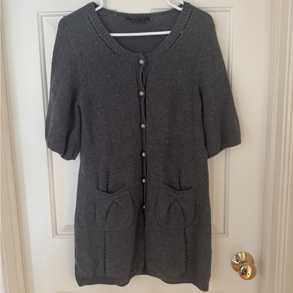 BCBGMaxAzria Gray Knit Short Sleeve Cardigan Sweater
